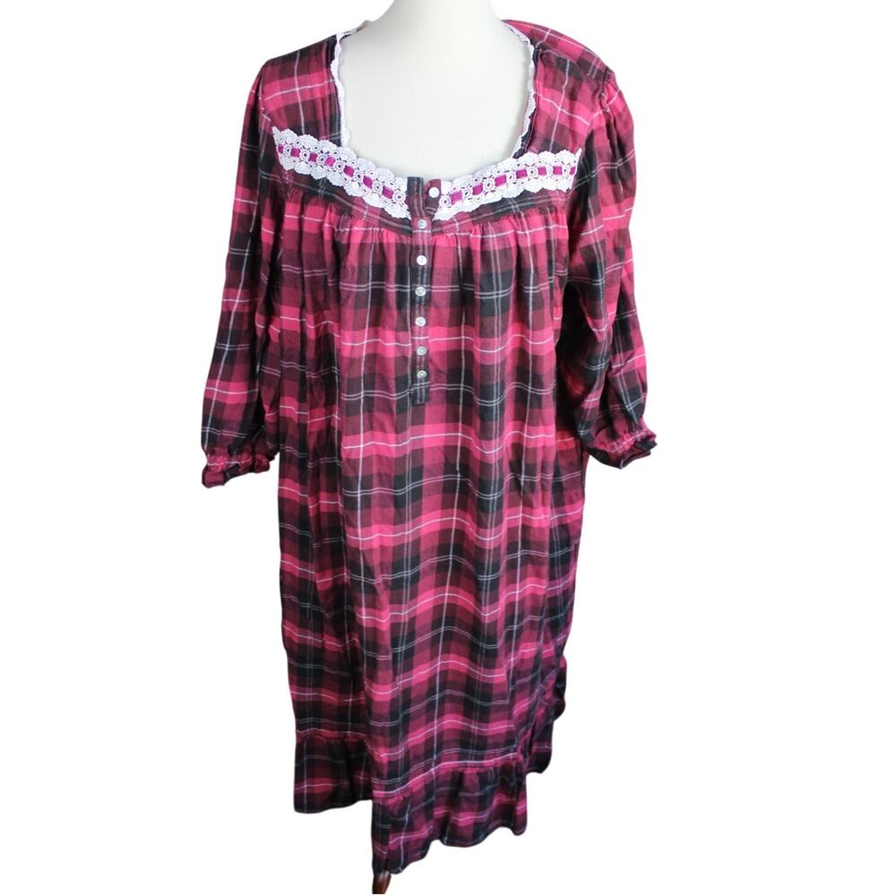 Eileen West Nightgown Womens XL Red Plaid Pajamas Sleep Dress Cottagecore